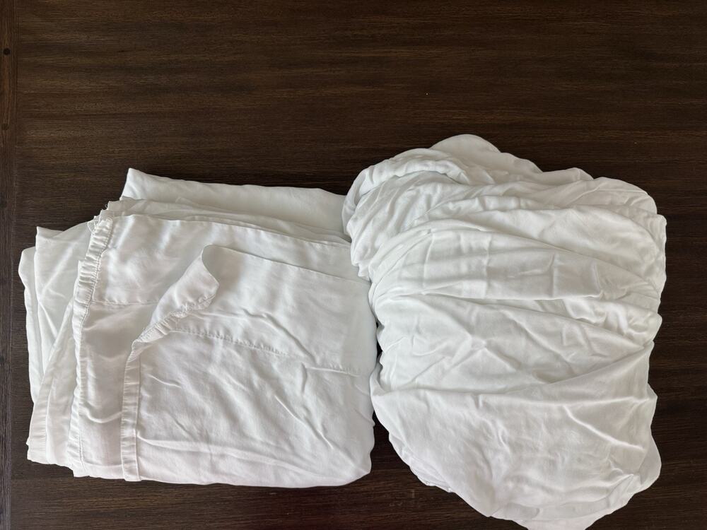 Pottery Barn King Fitted & Flat Sheet Set TENCEL Lyocell White Silky 2pc